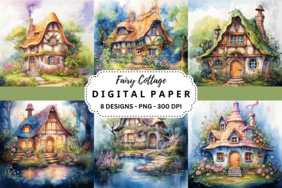 Enchanting Fairy Cottage Watercolor Backgrounds
