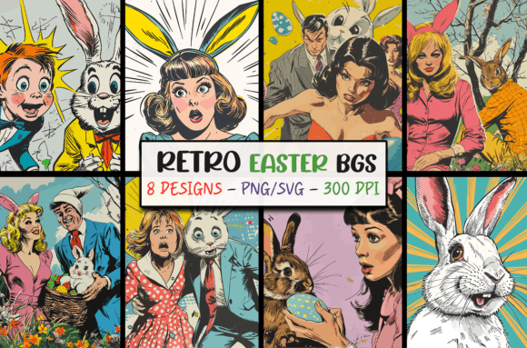 Funny Retro Easter Backgrounds Bundle for Creative Projects