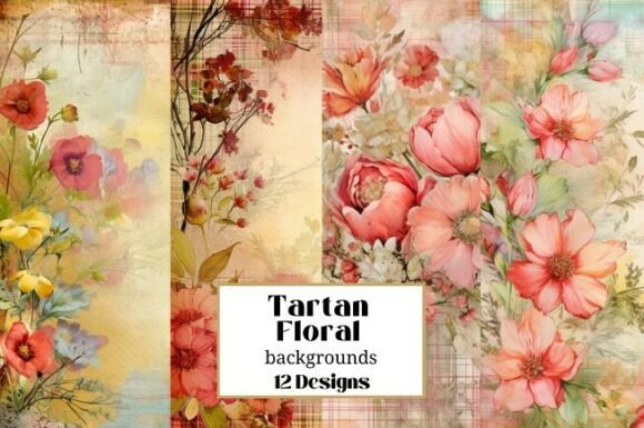 Pink Tartan Plaid & Floral Backgrounds for Creative Projects