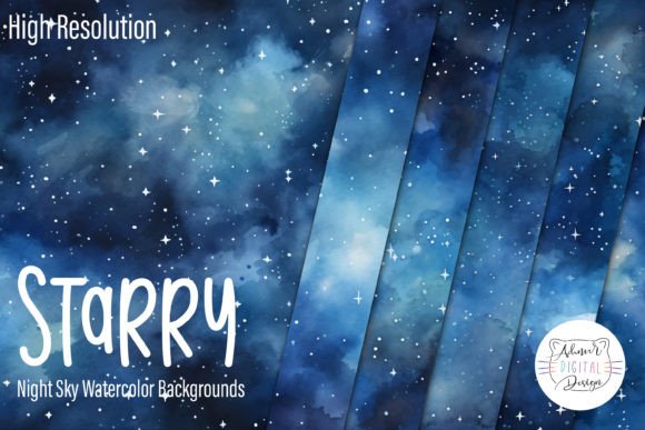 Starry Night Sky Watercolor Backgrounds for Design