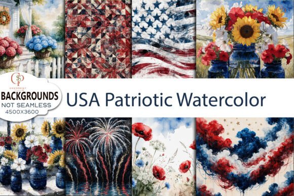 USA Patriotic Watercolor Backgrounds for Creative Projects